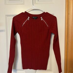 INC International Concepts Red Ribbed Knit Top